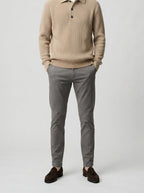 Men's Autumn Ribbed Knit Long Sleeve Polo Jumper