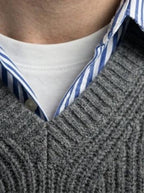 Men's Autumn Ribbed Knit Sleeveless Jumper Vest with V-Neck