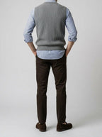 Men's Autumn Ribbed Knit Sleeveless Jumper Vest with V-Neck