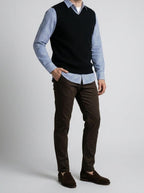 Men's Autumn Ribbed Knit Sleeveless Jumper Vest with V-Neck
