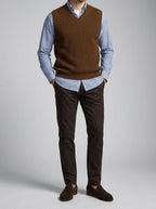 Men's Autumn Ribbed Knit Sleeveless Jumper Vest with V-Neck