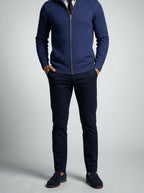 Men's Autumn Ribbed Knit Zip Cardigan with Funnel Neck