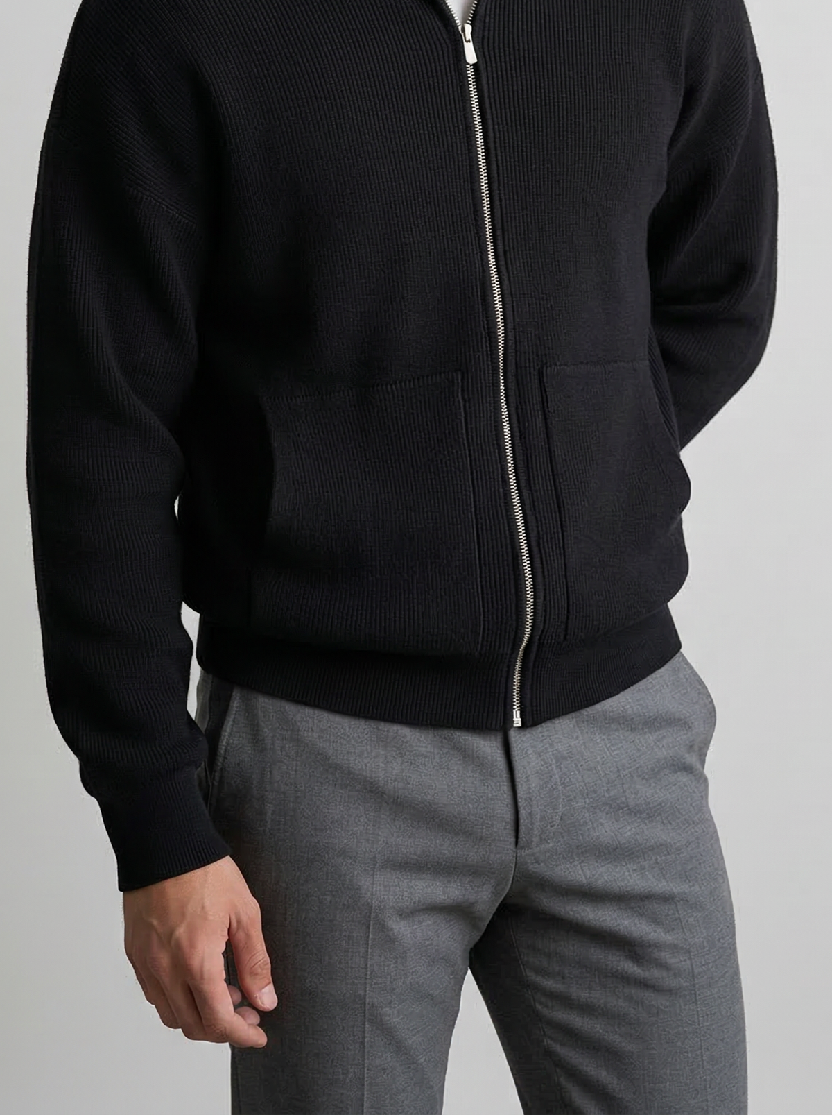 Men's Autumn Ribbed Wool Full Zip Cardigan