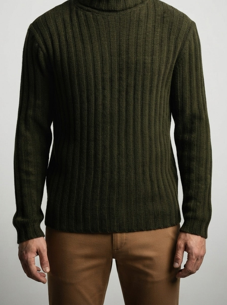 Men's Autumn Ribbed Wool Roll Neck Jumper