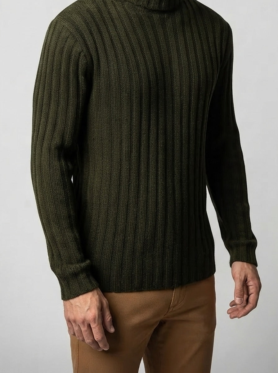 Men's Autumn Ribbed Wool Roll Neck Jumper