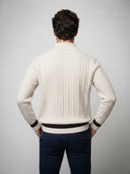Men's Autumn Rope Cable Knit Half Zip Jumper with Contrast Tipping