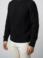 Men's Autumn Rope Cable Knit Jumper with Diamond Panel Front