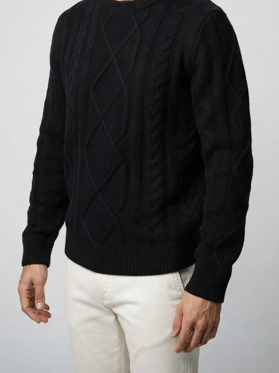 Men's Autumn Rope Cable Knit Jumper with Diamond Panel Front