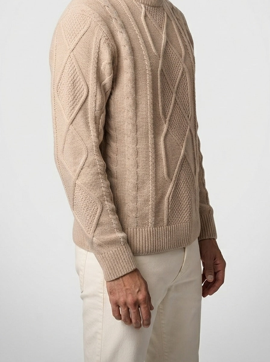 Men's Autumn Rope Cable Knit Jumper with Diamond Panel Front