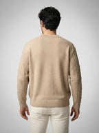 Men's Autumn Rope Cable Knit Jumper with Diamond Panel Front
