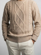 Men's Autumn Rope Cable Knit Jumper with Diamond Panel Front