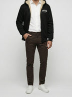 Men's Autumn Sherpa Lined Zip-Up Hoodie with Drawstring Hood