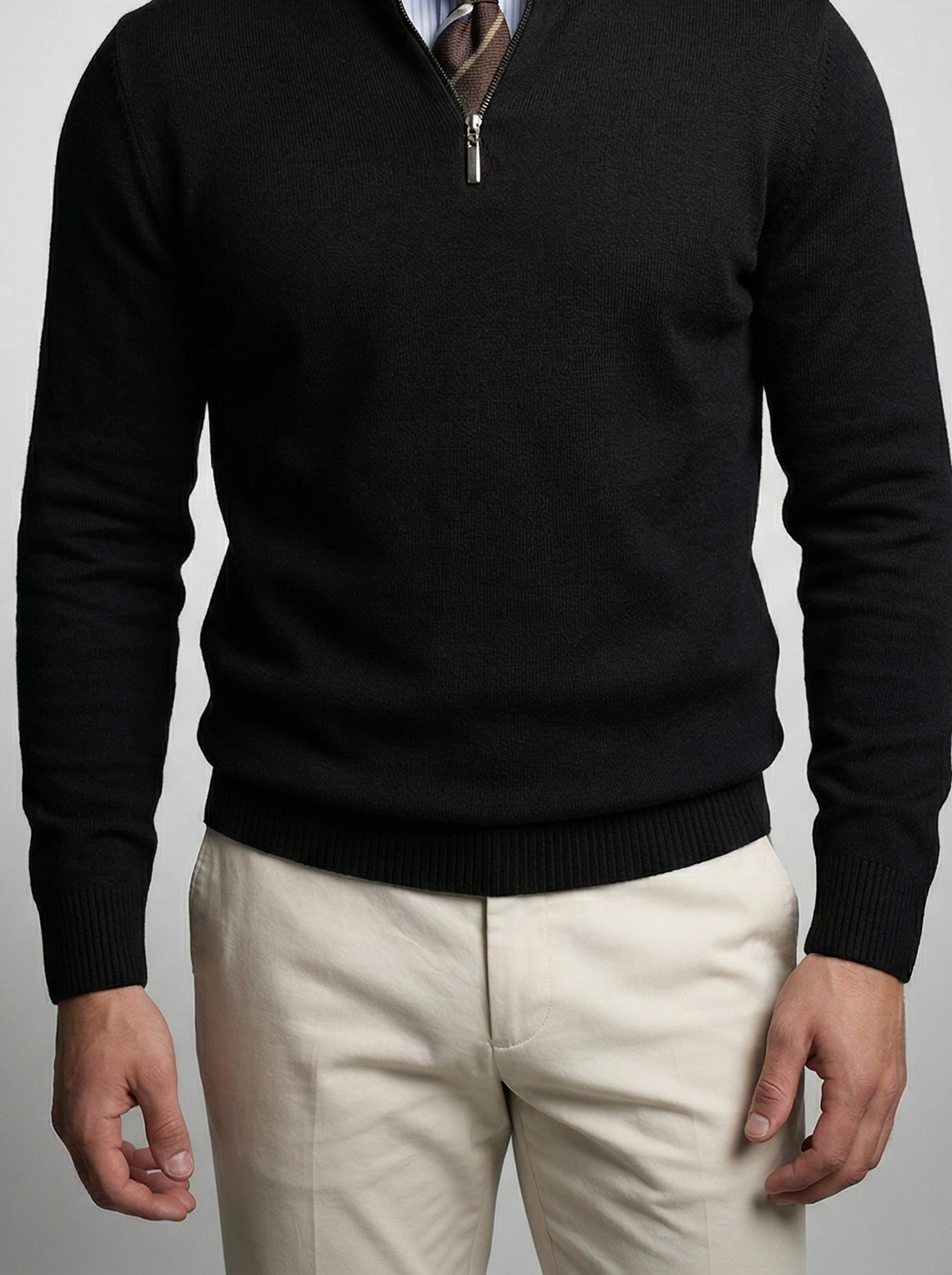 Men's Autumn Slim Fit Half Zip Jumper with Mock Neck