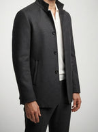 Men's Autumn Stand Collar Wool Car Coat with Quilted Lining