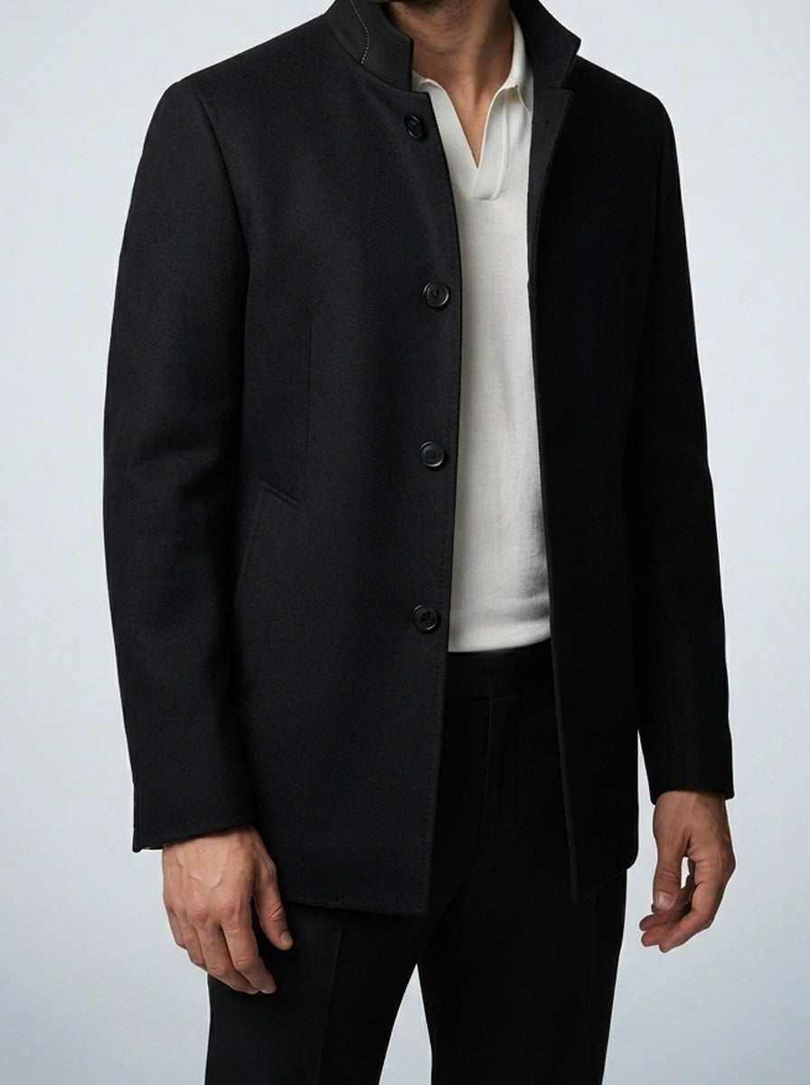 Men's Autumn Stand Collar Wool Car Coat with Quilted Lining