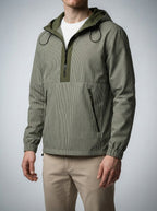 Men's Autumn Striped Half Zip Anorak Jacket with Hood