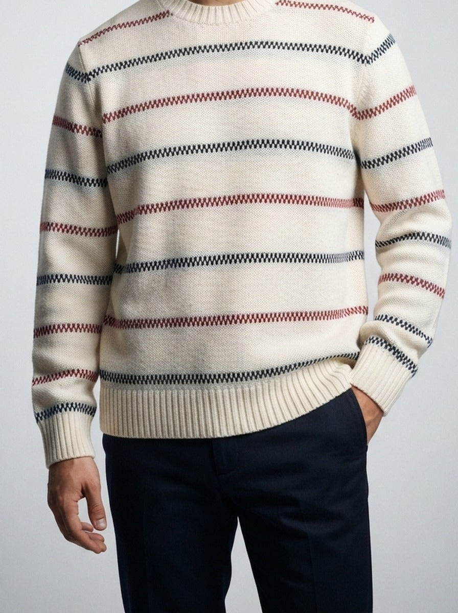 Men's Autumn Striped Knit Jumper with Crew Neck