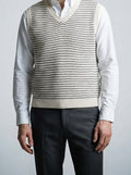 Men's Autumn Striped Knit Sleeveless Jumper Vest with V-Neck