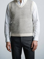 Men's Autumn Striped Knit Sleeveless Jumper Vest with V-Neck