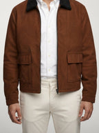 Men's Autumn Suede Jacket with Contrast Collar