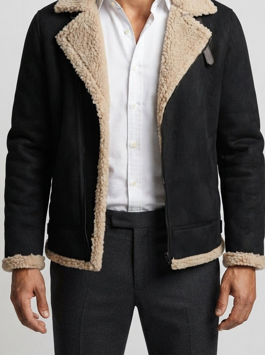 Men's Autumn Suede Shearling Aviator Jacket