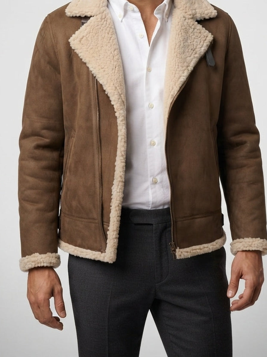 Men's Autumn Suede Shearling Aviator Jacket