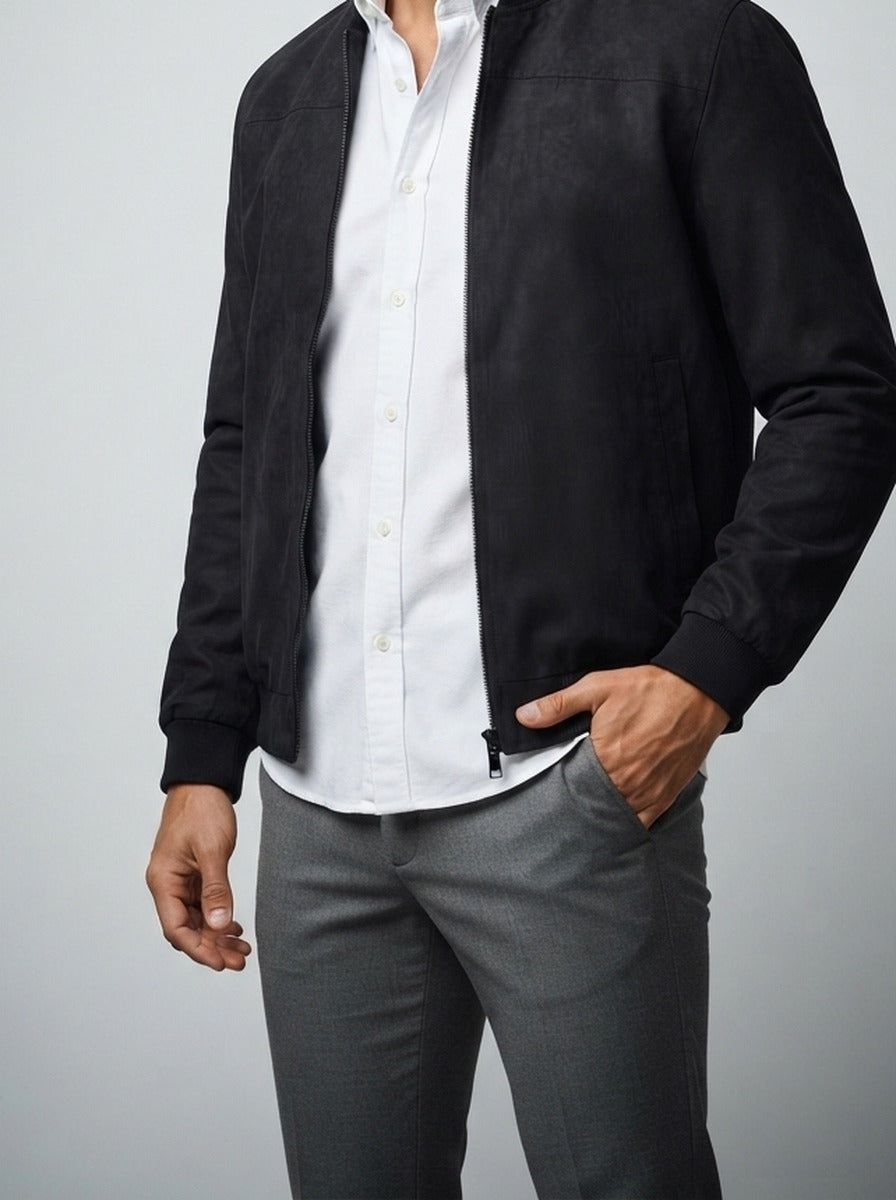 Men's Autumn Suede Zip-Up Bomber Jacket