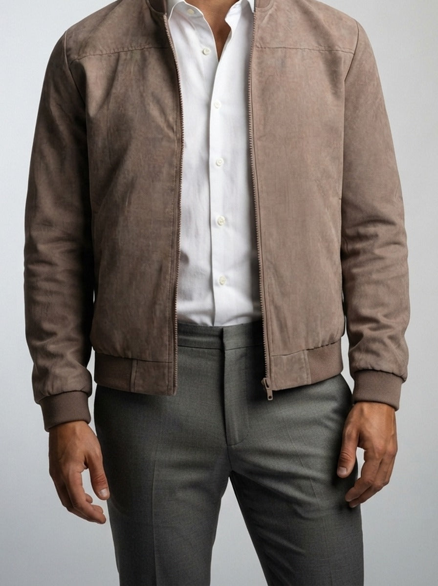 Men's Autumn Suede Zip-Up Bomber Jacket