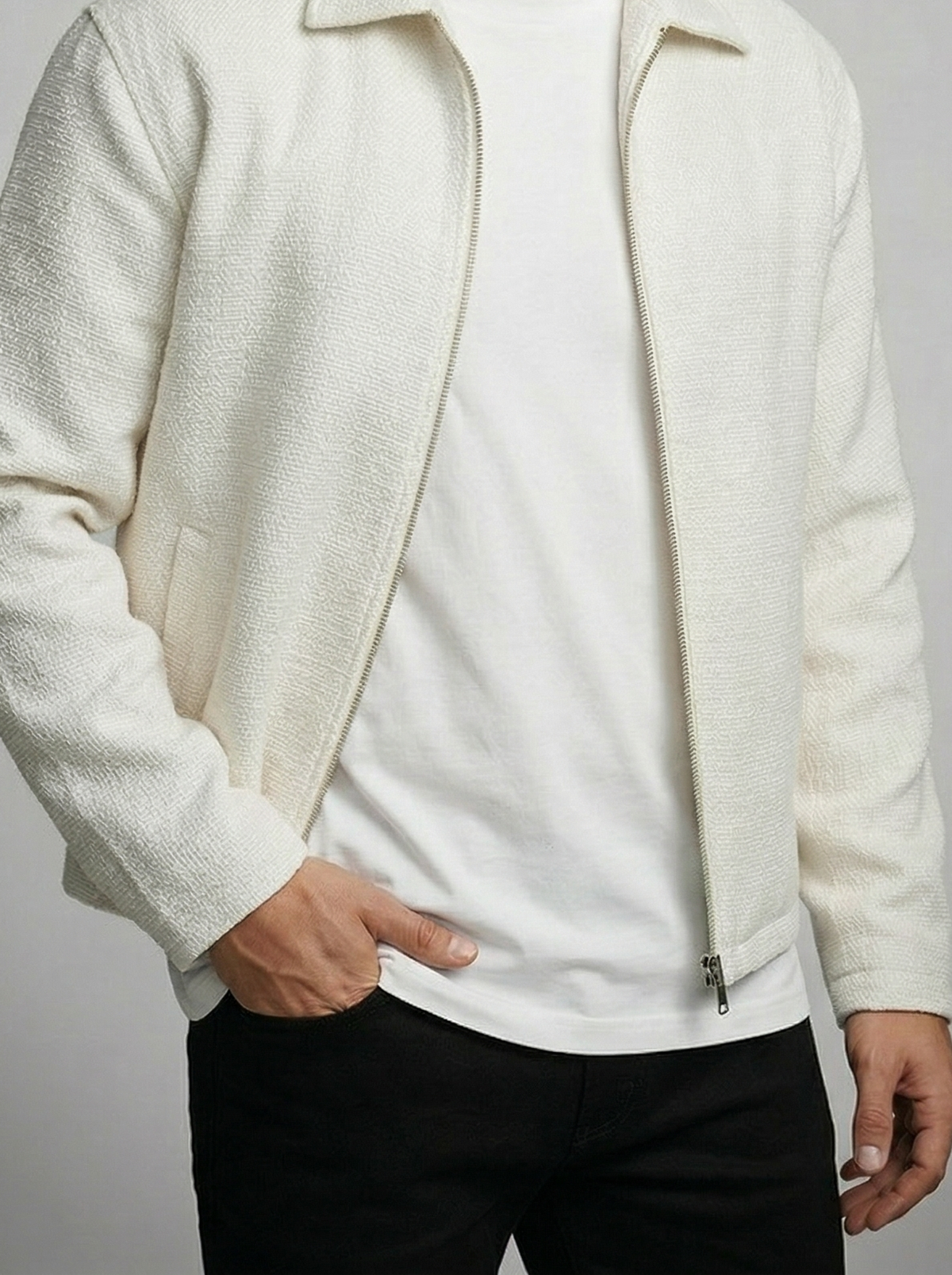Men's Autumn Textured Full Zip Overshirt