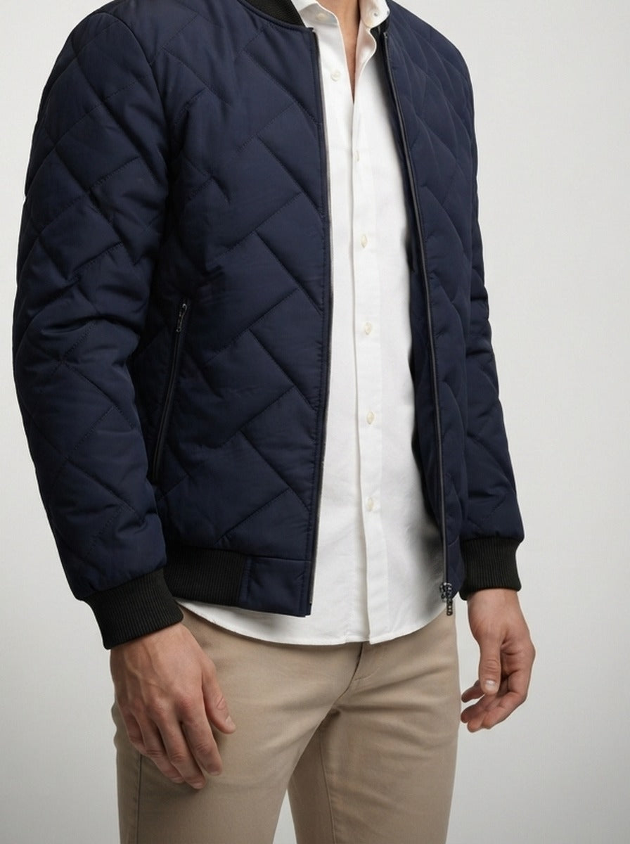 Men's Autumn Textured Quilted Bomber Jacket