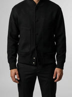 Men's Autumn Varsity Jacket with Snap Front and Ribbed Collar