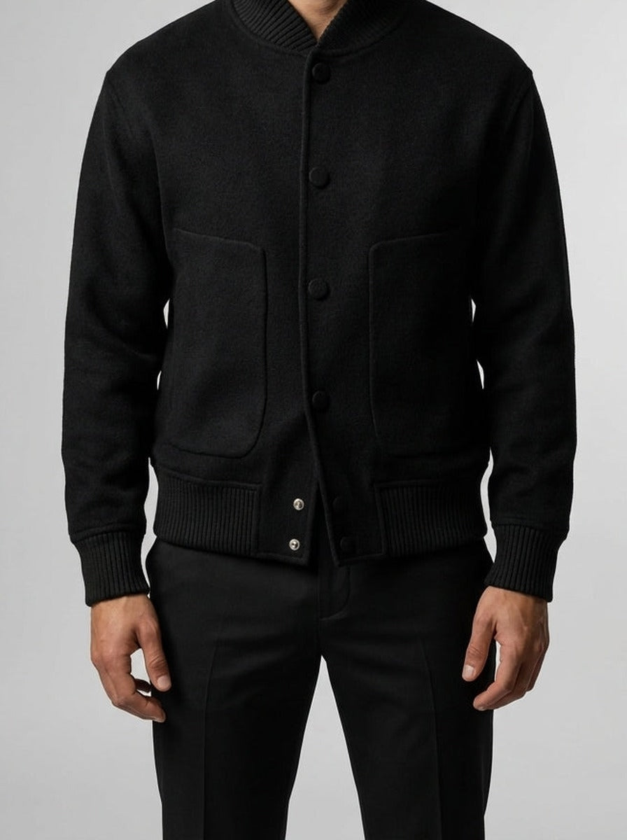 Men's Autumn Varsity Jacket with Snap Front and Ribbed Collar