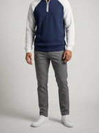 Men's Autumn Waffle Knit Colour Block Half Zip Jumper