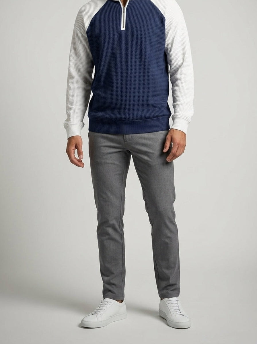 Men's Autumn Waffle Knit Colour Block Half Zip Jumper