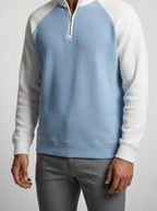 Men's Autumn Waffle Knit Colour Block Half Zip Jumper
