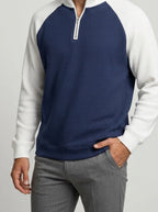 Men's Autumn Waffle Knit Colour Block Half Zip Jumper