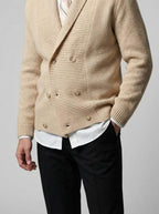 Men's Autumn Waffle Knit Double Breasted Cardigan with Shawl Collar