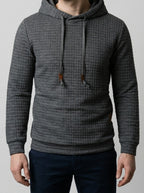 Men's Autumn Waffle Knit Pullover Hoodie with Drawstring Hood