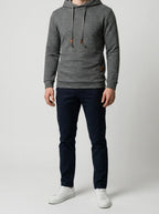 Men's Autumn Waffle Knit Pullover Hoodie with Drawstring Hood