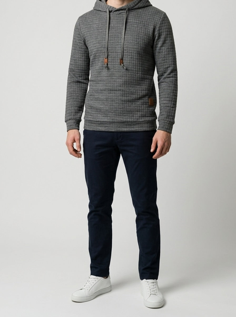 Men's Autumn Waffle Knit Pullover Hoodie with Drawstring Hood