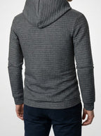 Men's Autumn Waffle Knit Pullover Hoodie with Drawstring Hood