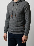 Men's Autumn Waffle Knit Pullover Hoodie with Drawstring Hood
