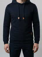 Men's Autumn Waffle Knit Pullover Hoodie with Drawstring Hood