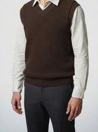 Men's Autumn Waffle Knit Sleeveless Jumper Vest with V-Neck