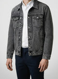 Men's Autumn Washed Denim Trucker Jacket with Chest Pockets