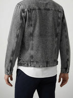 Men's Autumn Washed Denim Trucker Jacket with Chest Pockets