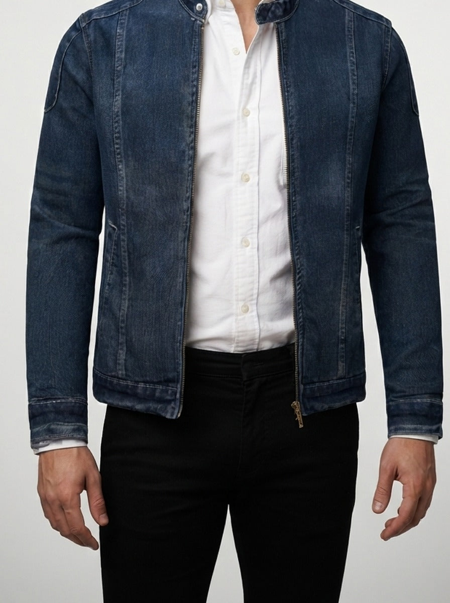 Men's Autumn Washed Denim Zip-Up Jacket