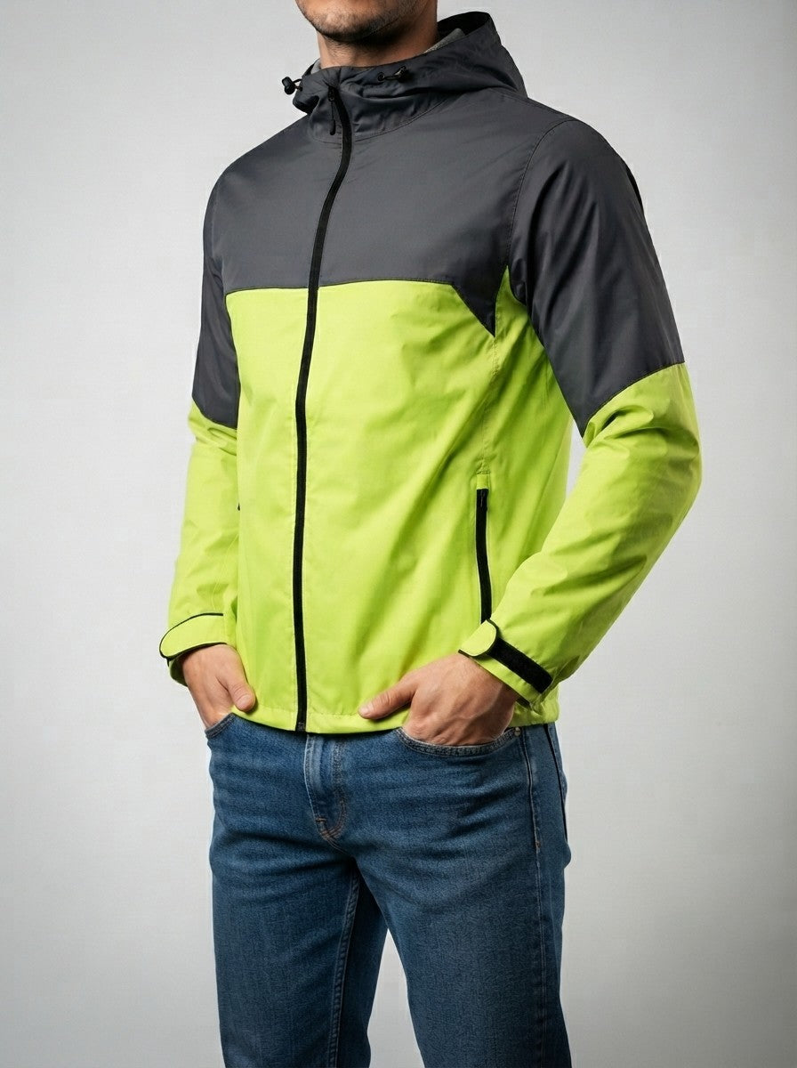 Men's Autumn Waterproof Hooded Rain Jacket with Packable Pouch