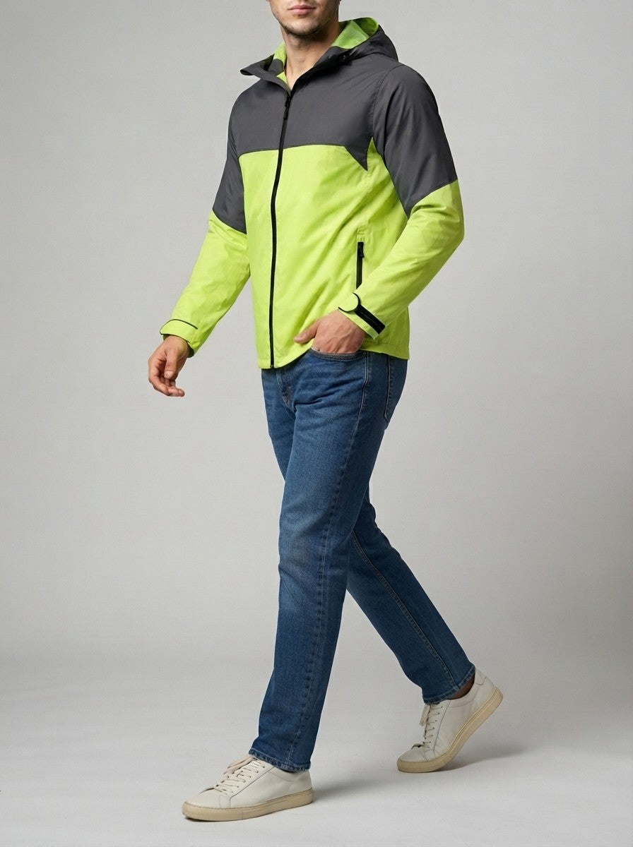 Men's Autumn Waterproof Hooded Rain Jacket with Packable Pouch