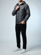 Men's Autumn Waterproof Hooded Rain Jacket with Packable Pouch